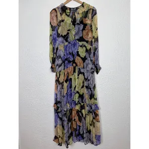 Anthropologie The Marais Printed Chiffon Ruffle Tiered Long Sleeve Maxi Dress XS thumbnail 2
