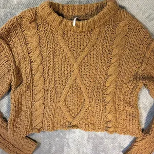 Free People Cutting Edge Cable Knit Pullover Sweater Camel Crop Cotton Size Smal thumbnail 4