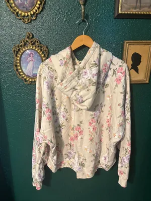 Gap x LoveShackFancy Floral Fleece Pullover Hoodie Logo Long Sleeve Women XL thumbnail 3