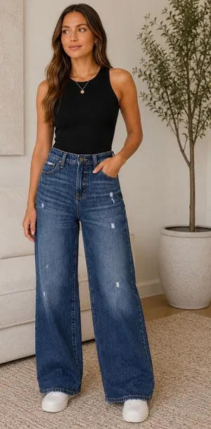 Lee High Rise Wide Leg Distressed Denim Jeans Blue thumbnail 1