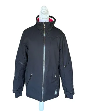 Spyder Duck Down Winter Jacket Black Shell Pink Interior Womens Size 10 Medium thumbnail 1