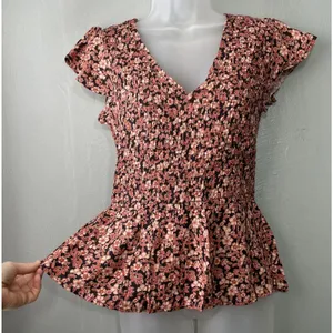 Japna Smocked Peplum Top Size Medium Floral Boho Romantic Forest Fairy Peasant thumbnail 1