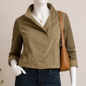 Thread & Supply Womens Jacket Olive Green Mixed Media Utility Moto Small thumbnail 1