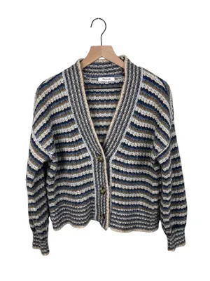 Madewell Waller Stripe Crop Cardigan Sweater Size XS Chunky Wool Blend Knit thumbnail 2