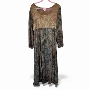 Vintage Classique Brown Animal Print Maxi Dress Womens M Long Sleeve Rayon Boho thumbnail 2