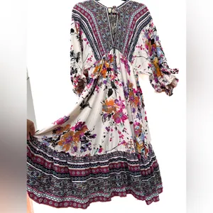 Umgee High Low Hem V Neck Floral and Paisley print balloon sleeves boho thumbnail 5
