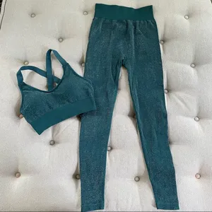 ASOS South Beach Seamless Glitter Green Silver Leggings Sports Bra Activewear Se thumbnail 2