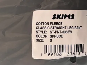 Skims Cotton Fleece Classic Straight Leg Sweatpants - Spruce, Size small NWT thumbnail 5