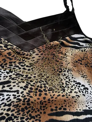 Y2K Bling Animal Print Mob Wife 2000s Maximalist Size L/XL Spider Rhinestone Top thumbnail 2