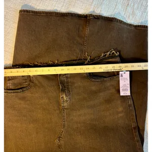Wild Fable Brown Denim Midi Skirt Raw Hem Front Slit Size 14 Fair Trade thumbnail 6