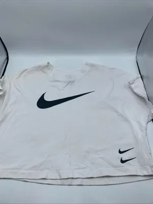 Nike White Cropped Double Swoosh Logo Oversized T-Shirt Womens CJ3764 XL extra L thumbnail 7