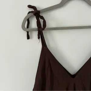 Bagus Brown Lagenlook Style Wide Leg V Neck Boho Casual Jumpsuit Tie Straps OS thumbnail 4