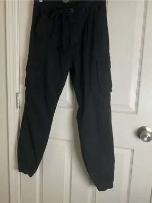 AMERICAN BAZI Black Drawstring High Waist Cargo Jogger Pants Size M thumbnail 2