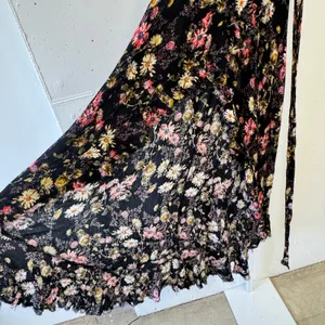Blue Life Floral Maxi Beach Skirt Black Ruffle High Low Boho Wildflower Rayon Sm thumbnail 6