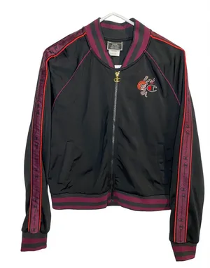 Champion Track Jacket‎ Floral Logo Women's L Black & Purple Varsity Streetwear thumbnail 1