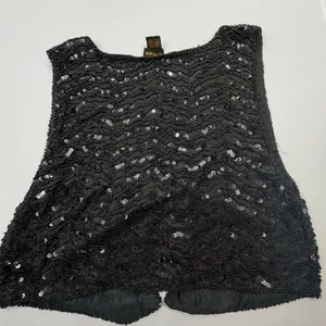 At Once Vintage Black Silk Beaded and Sequined Cropped Vest, Size Large thumbnail 7
