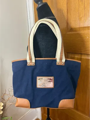 American Living Navy Blue Tote Bag Tan Trim thumbnail 1