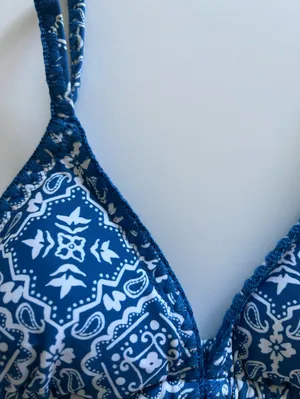 {Hollister} Brand New Blue Embroidered Stitch Triangle Bikini Top thumbnail 2