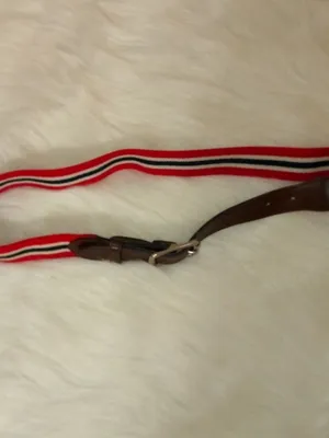 Woven Cotton Belt Chocolate Leather Silver Hardware in Red White Blue thumbnail 2