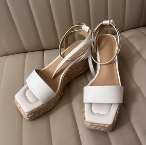 JustFab White Platform Heel Wedges raffia Heels coastal grandma shabby chic thumbnail 8