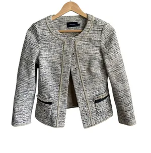 Karen Millen Women's Cropped Tweed Blazer Jacket Black Tan Size 4 thumbnail 1