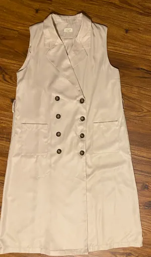 Tea N Cup Los Angeles Double Breast Colar Khaki Sleeveless Shirt Drs L thumbnail 2