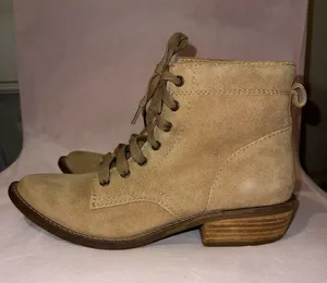 dingo Tan Suede Lace-Up Ankle Boot with Stacked Heel thumbnail 1