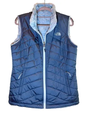 The North Face Womens Reversible Mossbud Swirl Vest Blue Quilted Fleece‎ Medium thumbnail 1
