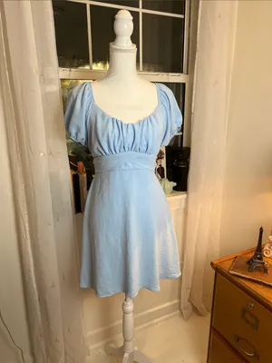 Altar'd State Baby Blue Puff Sleeve Empire Dress size medium. thumbnail 4