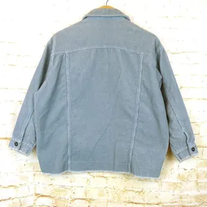 Zara Oversized Corduroy Trucker Jacket Womens XS Baby Blue Raw Hem Gorpcore 90s thumbnail 6
