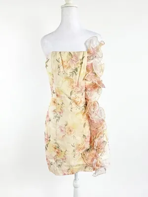 NWT Klesis Floral Tube Dress‎ L Large Strapless Statement Ruffle Mini Wedding thumbnail 2