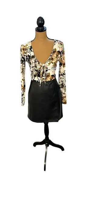 Vibe Sportswear Y2K Floral Tie Front Crop Top Womens L Whimsigoth Goth thumbnail 1
