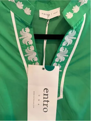Entro 3/4 Sleeve Embroidered Mini Dress in Green Size S thumbnail 6