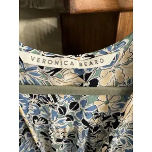 Veronica Beard 14 Riggins‎ Dress Mini Shift Blue Silk Floral V Neck Long Sleeves thumbnail 7