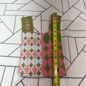Kati Knit Mini‎ Tote Bag Small Pink Green Geometric Harlequin Pattern thumbnail 4