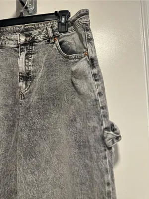 Gray Acid Washed Cargo Extra Wide Leg Baggy Jeans Sz13 Indie Hipster Grunge Y2K. thumbnail 7