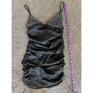 For Love & Lemons Black Ruched Mini Dress with Rhinestone Bodice – Size Small thumbnail 9