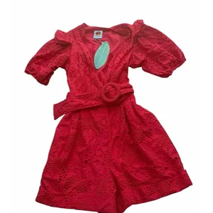NEW Farm Rio Eyelet Beaded Belt Romper Red Short Sleve Broderie anglaise cotton thumbnail 6
