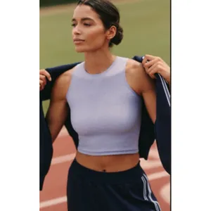 Anthropologie THE REEGAN SEAMLESS LUREX RIBBED CROPPED TANK TOP Shimmer Blue XS thumbnail 4