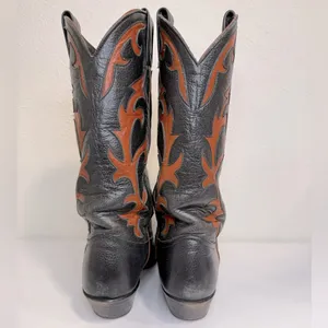 Vintage Tony Lama Cognac & Black Leather Inlay Cowboy Boots Size 7 RARE thumbnail 5