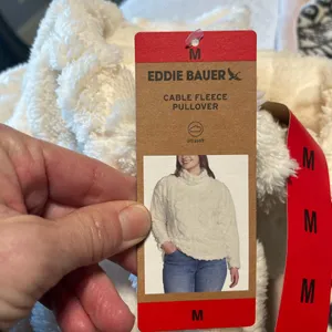 Eddie Bauer So Comfy Blanket Sweater Turtleneck Off White Cable Knit Fleece New thumbnail 9