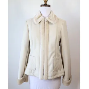 Ann Taylor Beige Shearling Faux Zip Up Jacket Classic Minimalist XS Petite NWT thumbnail 7