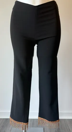 Black Beaded Fringe Straight Leg Pants thumbnail 1