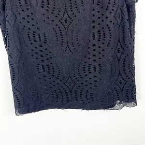 J. CREW Factory Black Eyelet Overlay Short Sleeves Blouse, Size 8 Casual Neutral thumbnail 7