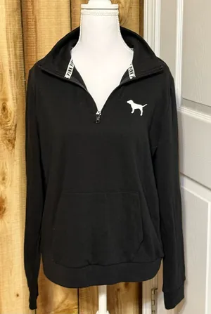 NWT PINK VS Black Quarter-Zip Pullover with White Dog Logo Size Large thumbnail 1
