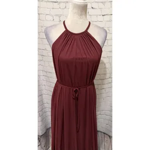 NWT David’s Bridal Soft Mesh Halter Bridesmaid Dress with Slim Sash Wine Maxi 8 thumbnail 3