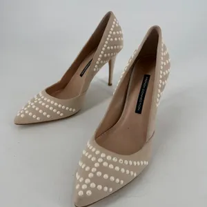 French Connection Pump Women Size 41 10.5 Beige‎ Studded Pointed Toe Stiletto thumbnail 13