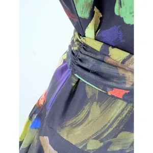 Alex Marie Floral Chiffon Smocked Mock Neck Sheer Sleeve Dress Navy 8 thumbnail 6