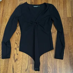 Abercrombie & Fitch Black Long Sleeve Tie Front Bodysuit thumbnail 1