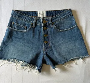 Sézane Indigo Button-Front Distressed Denim Shorts thumbnail 1
